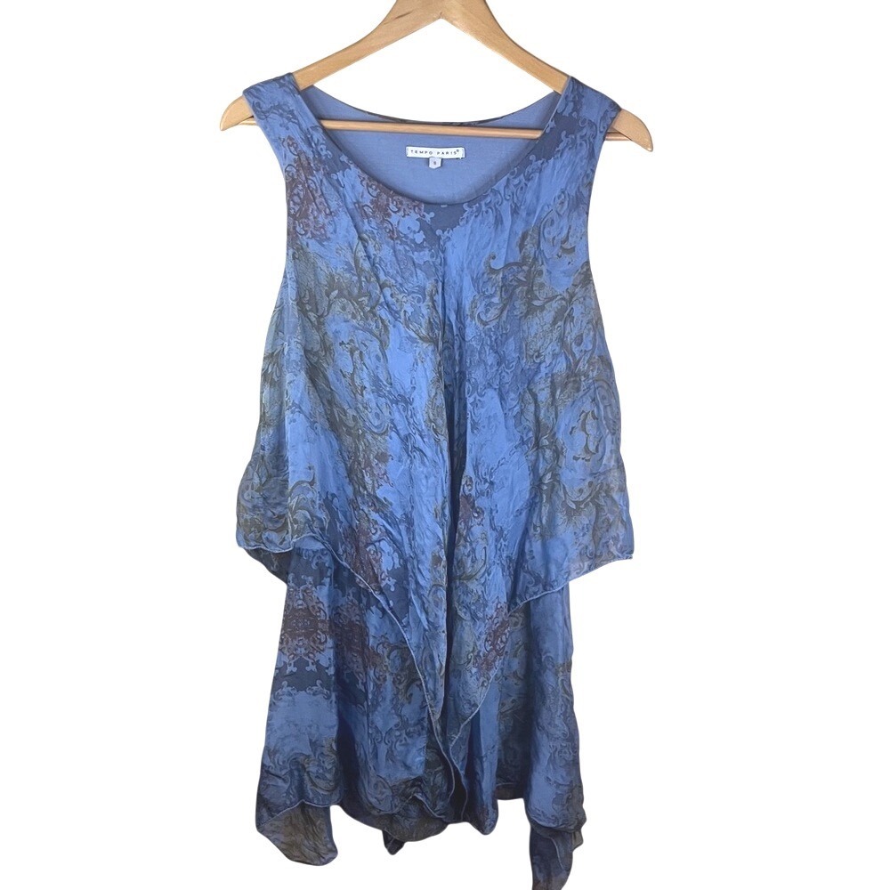 Tempo Paris Blue Handkerchief-Hem Sleeveless Dress